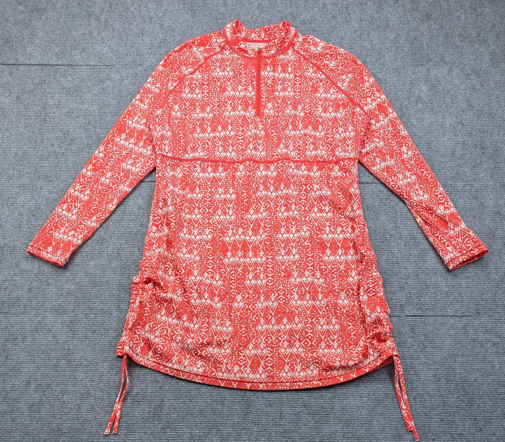 Coolibar Ruche Swim Shirt Womens Large Orange Colorful UPF 50+ Rash Guard Beach